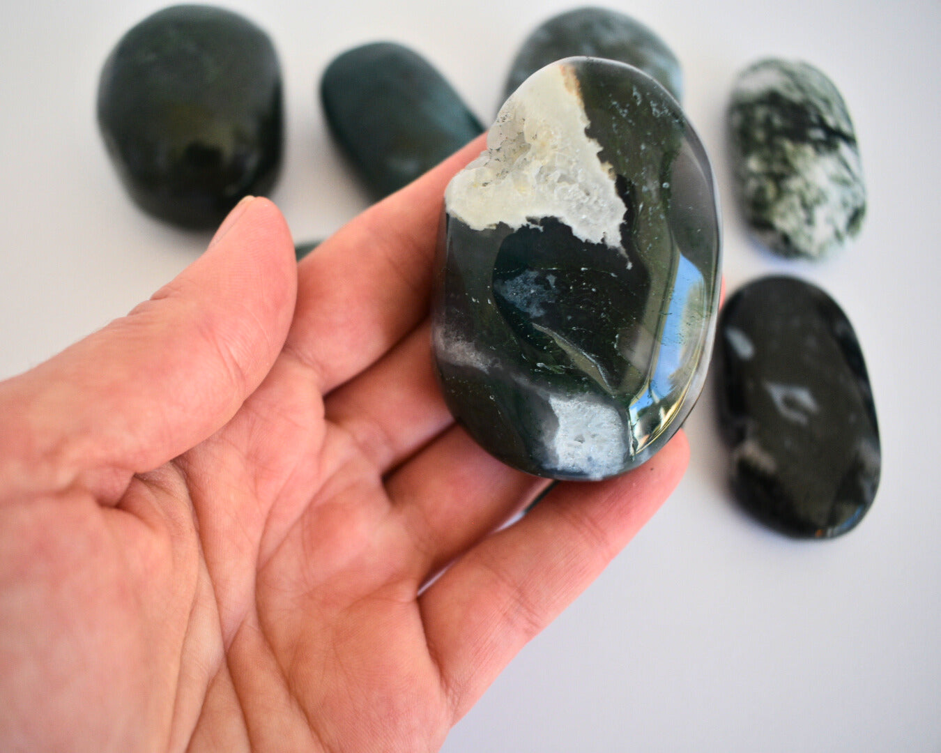 Green Moss Agate - Palm Stone